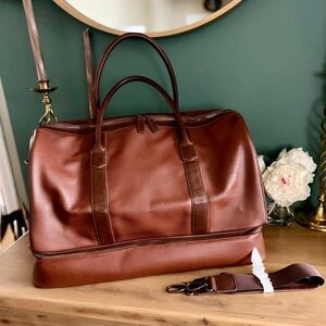 Brouk & Co Alpha Duffel Brown Vegan Leather | Weekender Travel Bag | MSRP $156